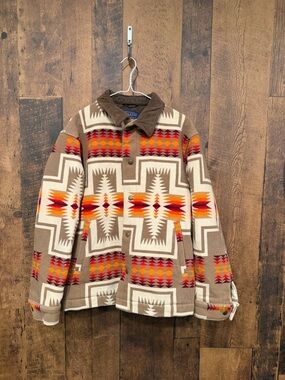 Pendleton Southwestern Geometric Wool Jacket in Brown & Cream XL